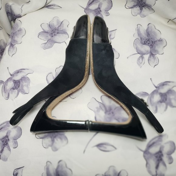 Lambertson Truex Suede /patent leather Cap Toe Slingback Heels Women US7.5 EU38 - Picture 10 of 13